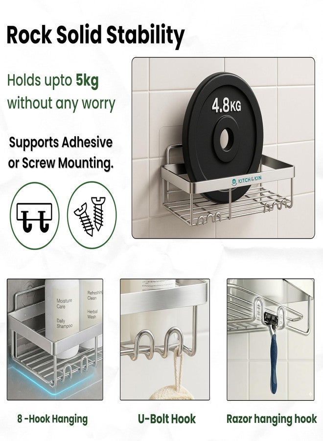 KITCH & KIN 2-Piece Stainless Steel Bathroom & Washroom Organizer Shelf - Dual Mount Wall Storage Rack with Self Adhesive or Drill Option, Space-Saving Kitchen Organiser - Image 3